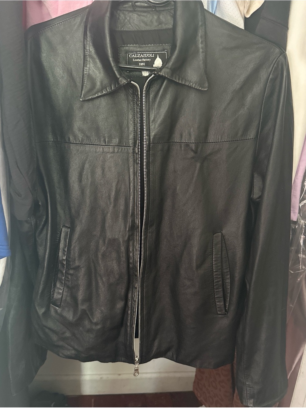Black Leather Zip-Front Men's Jacket